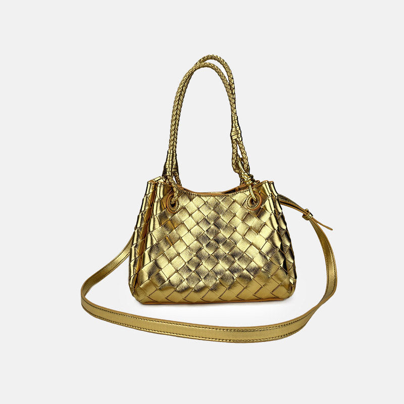 Women’s Woven Split Leather Crossbody Shoulder Bucket Bag image 3