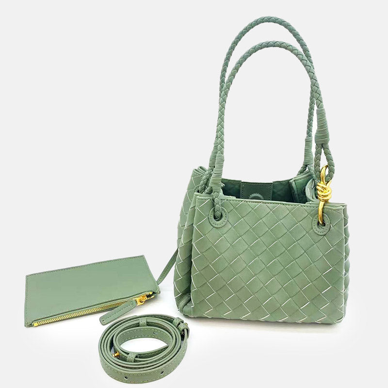 Women’s Woven Split Leather Crossbody Shoulder Bucket Bag image 14