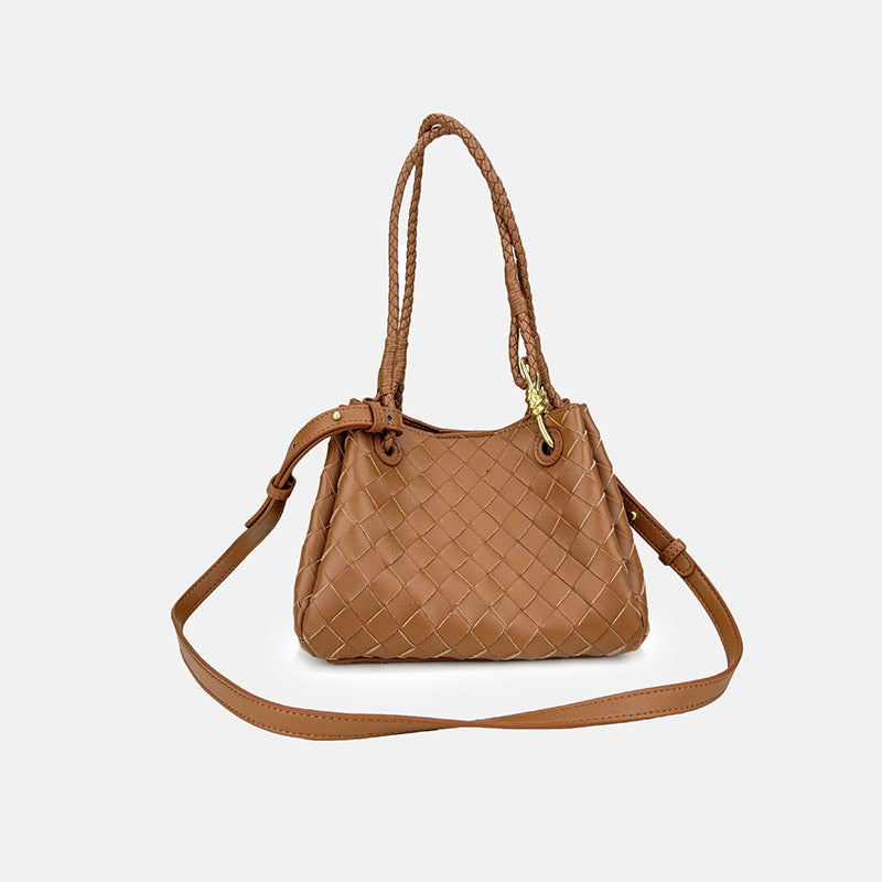 Women’s Woven Split Leather Crossbody Shoulder Bucket Bag image 7