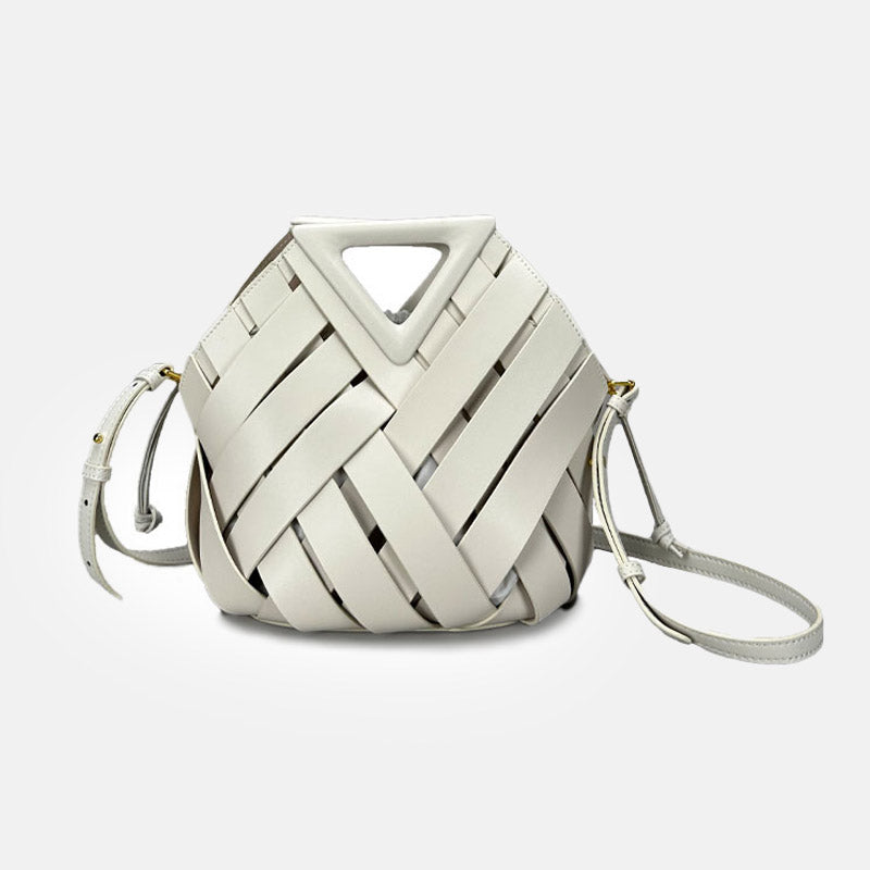 Women’s Woven Split Leather Triangle Handle Shoulder Crossbody Bag image 3