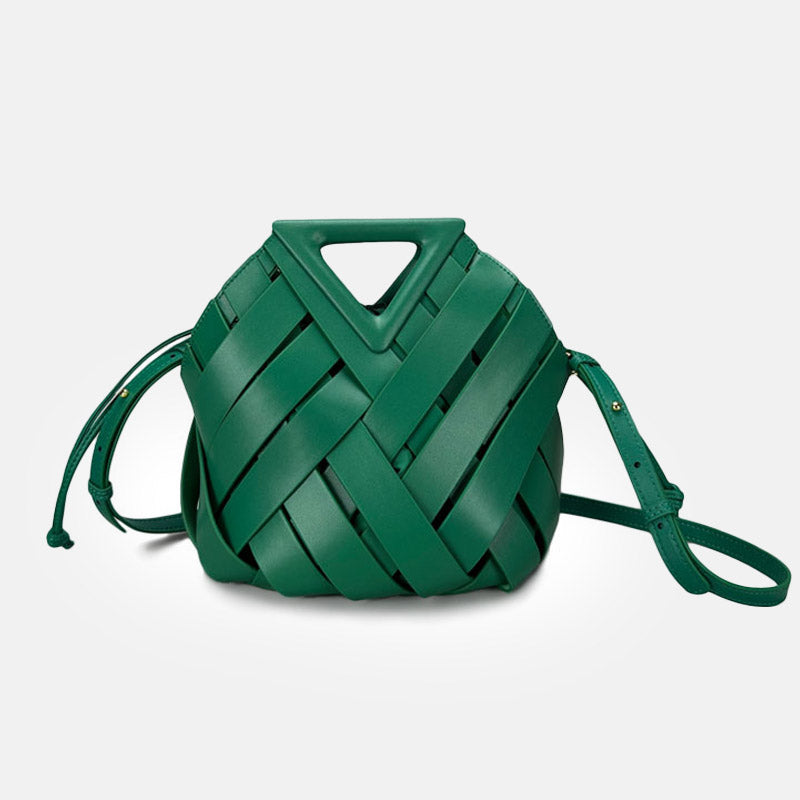 Women’s Woven Split Leather Triangle Handle Shoulder Crossbody Bag image 2
