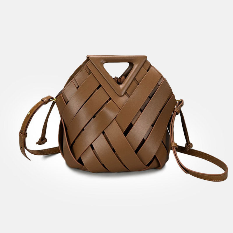 Women’s Woven Split Leather Triangle Handle Shoulder Crossbody Bag image 4