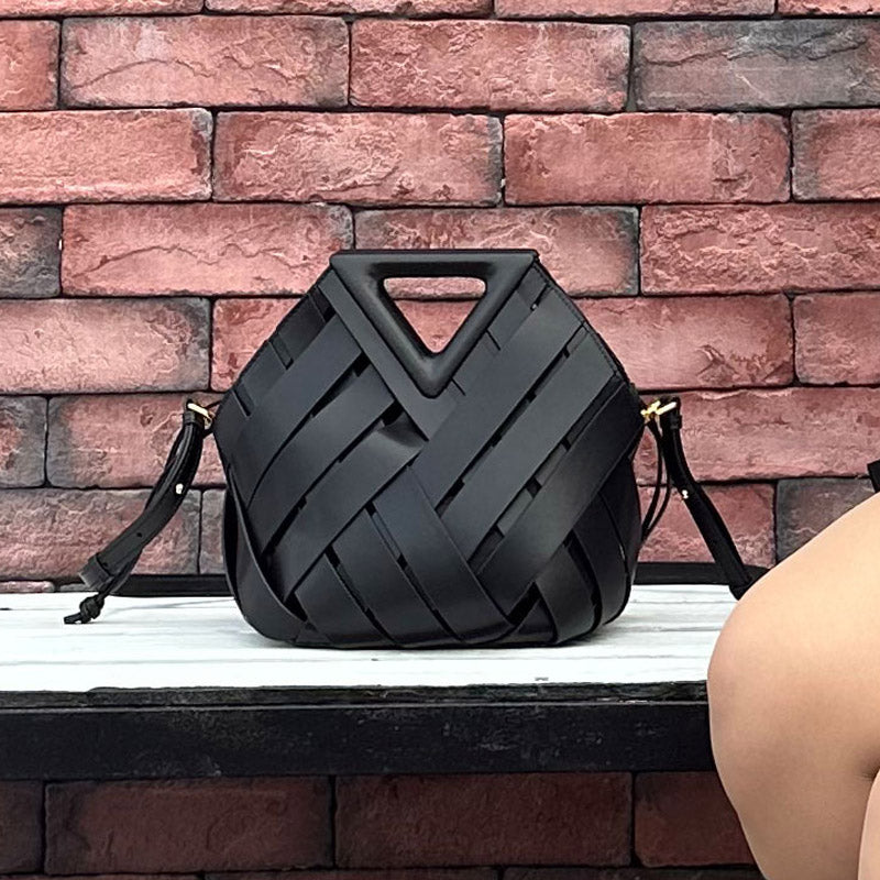 Women’s Woven Split Leather Triangle Handle Shoulder Crossbody Bag image 5