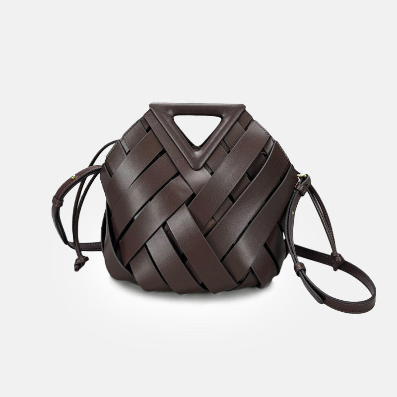 Women’s Woven Split Leather Triangle Handle Shoulder Crossbody Bag image