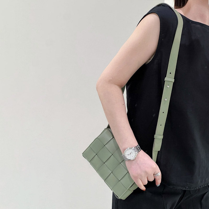 Women’s Woven Top-Grain Lambskin Leather Crossbody Shoulder Bag image 2