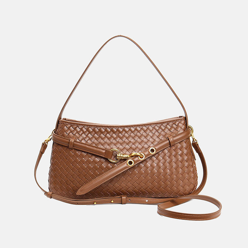 Women’s Woven Top-Grain Leather Crossbody Baguette Bag image 7
