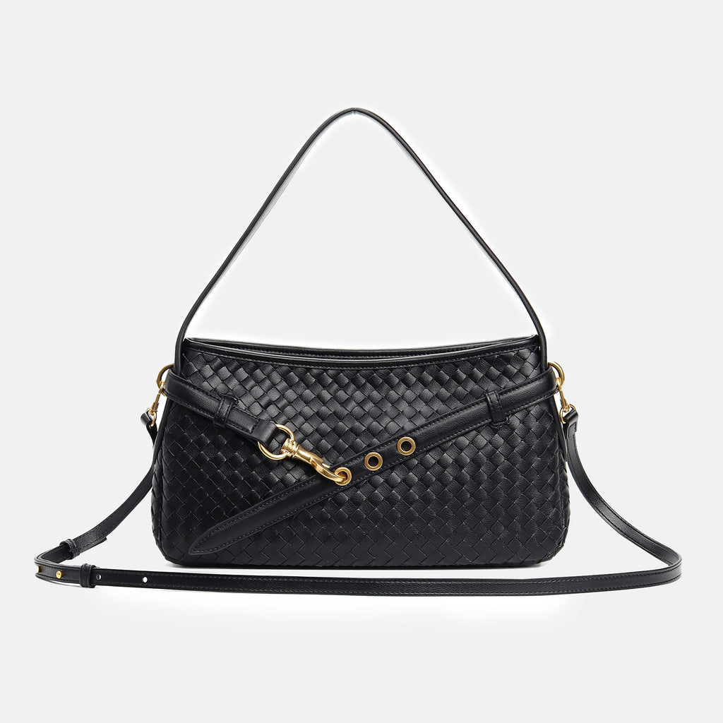 Women’s Woven Top-Grain Leather Crossbody Baguette Bag image