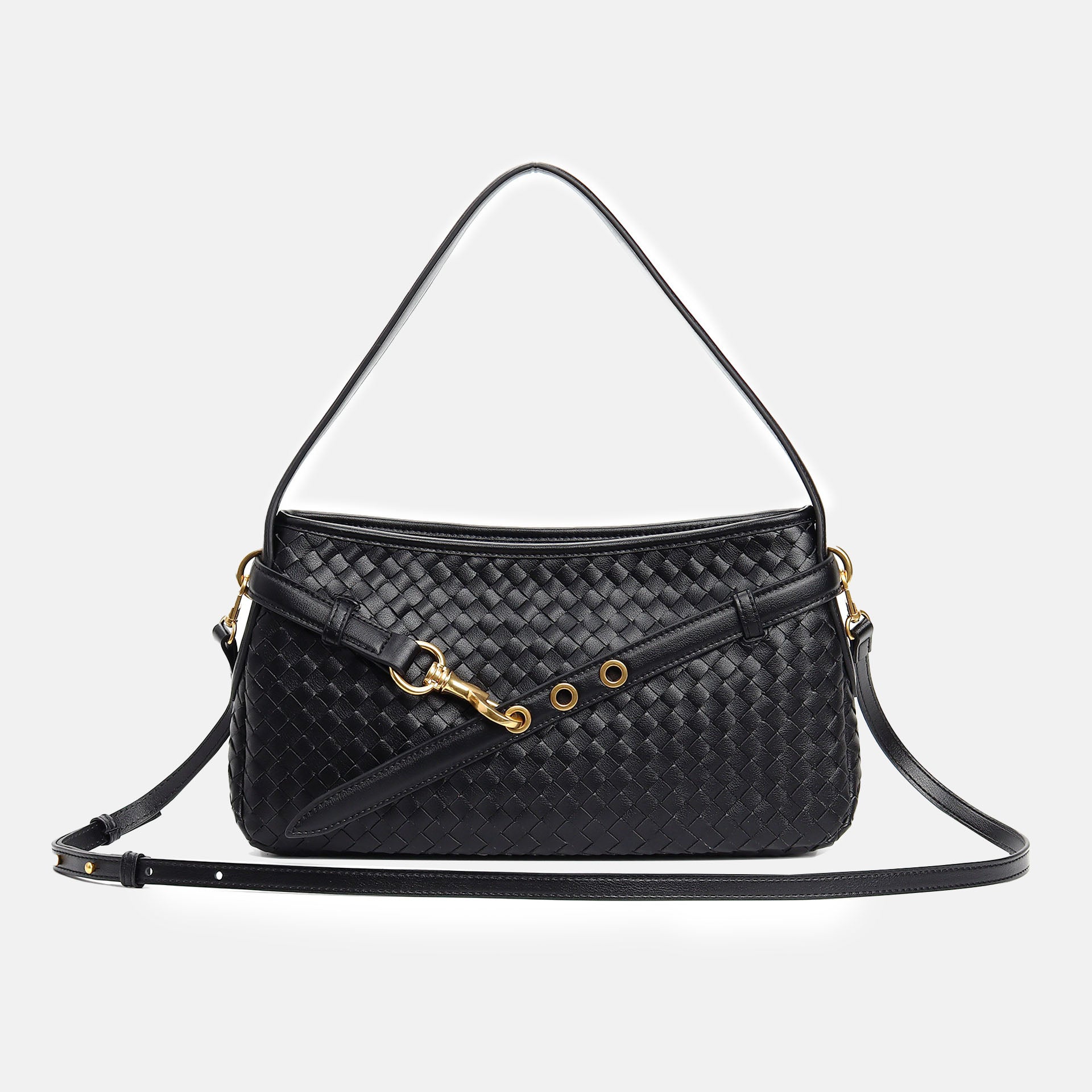 Women’s Woven Top-Grain Leather Crossbody Baguette Bag image