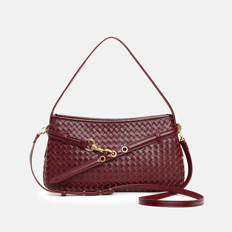 Women’s Woven Top-Grain Leather Crossbody Baguette Bag image 2