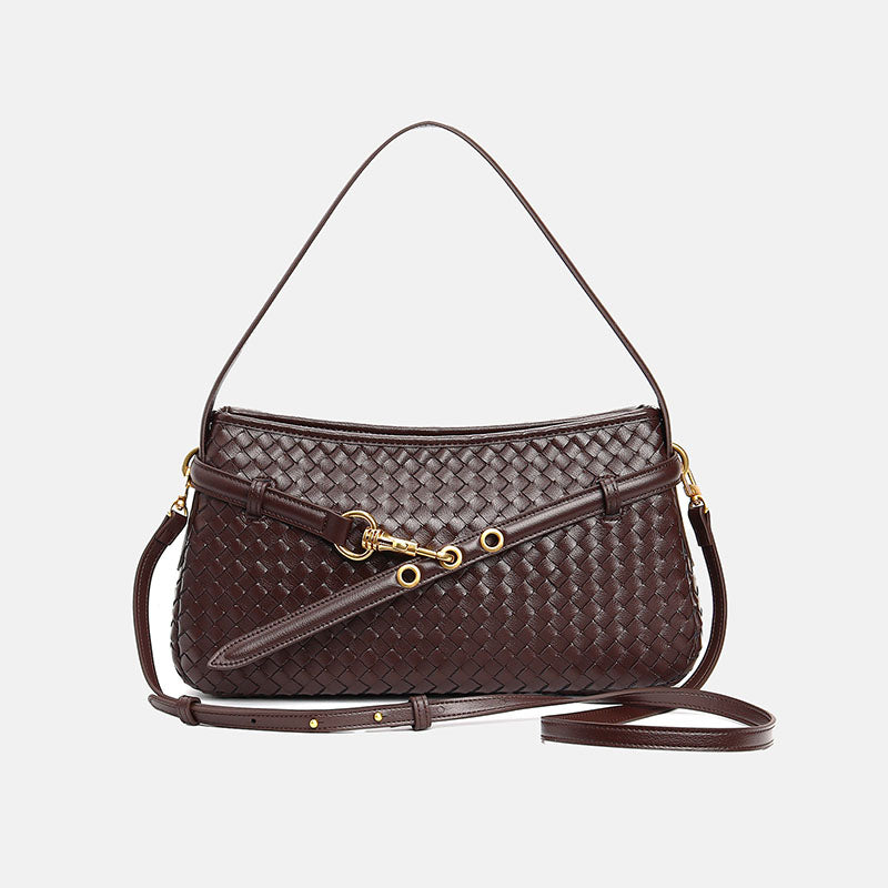Women’s Woven Top-Grain Leather Crossbody Baguette Bag image 8