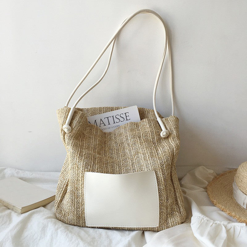 Women’s Woven Tote Bag in Straw Material with Spacious Interior image 5