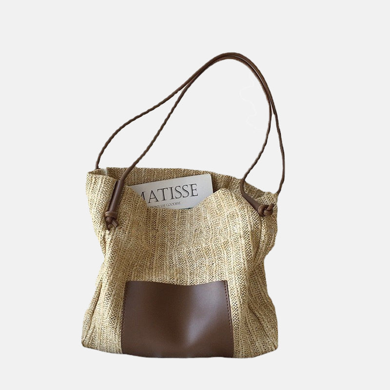 Women’s Woven Tote Bag in Straw Material with Spacious Interior image