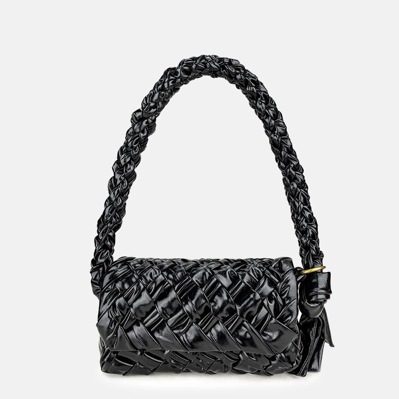 Women’s Woven Waxed Genuine Leather Pleated Shoulder Bag image