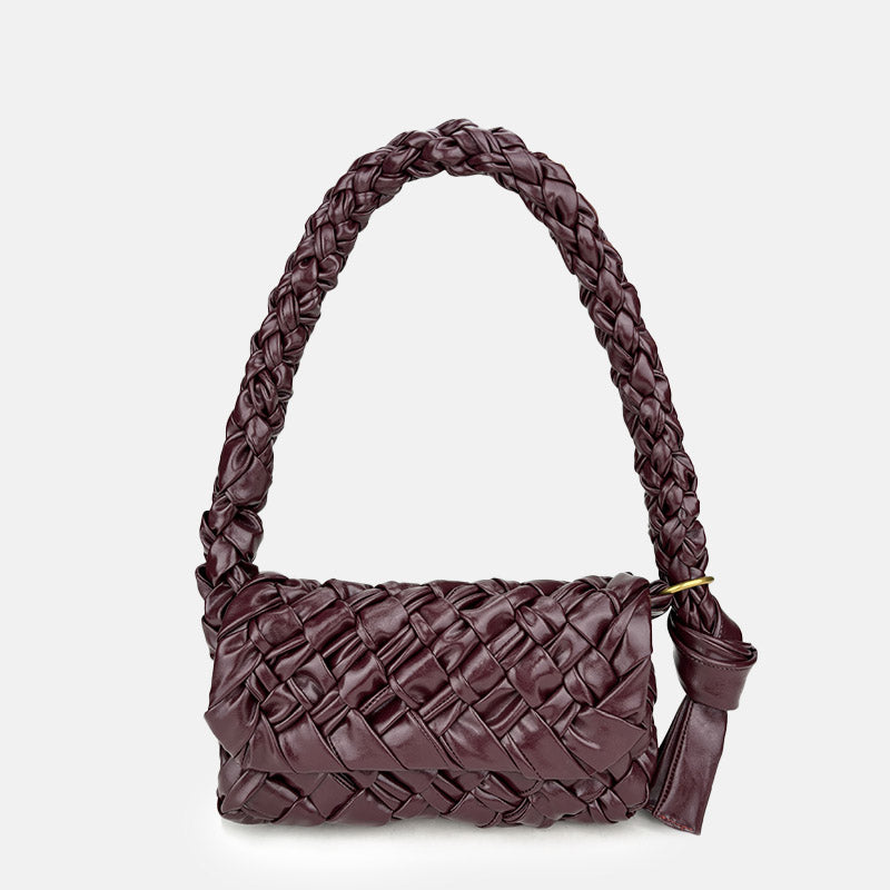 Women’s Woven Waxed Genuine Leather Pleated Shoulder Bag image 4