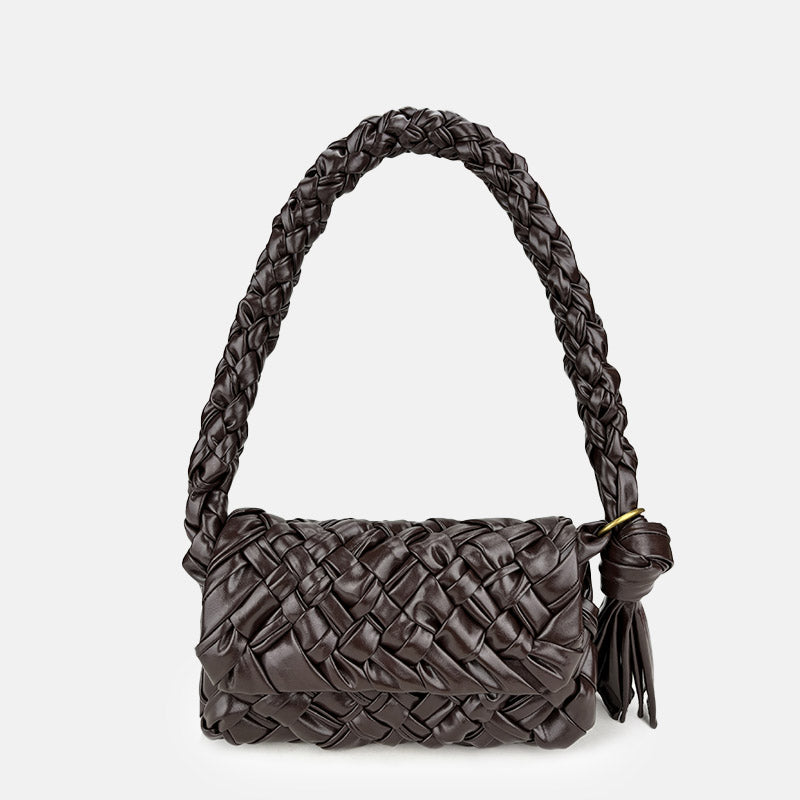 Women’s Woven Waxed Genuine Leather Pleated Shoulder Bag image 5