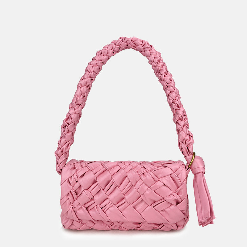 Women’s Woven Waxed Genuine Leather Pleated Shoulder Bag image 6