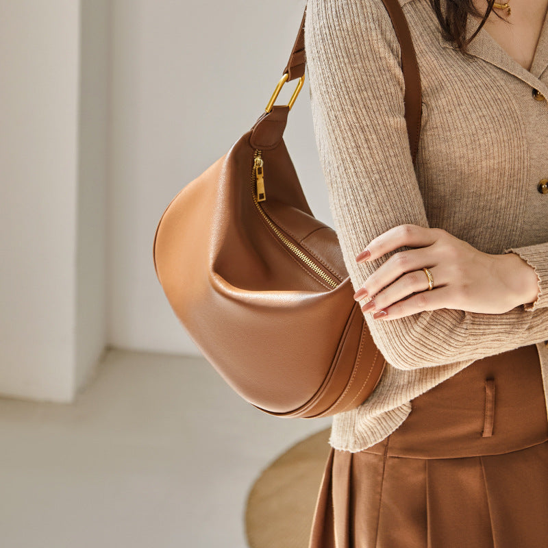 Women’s Zipper Crossbody Shoulder Baguette Bag In Soft Genuine Leather image 6