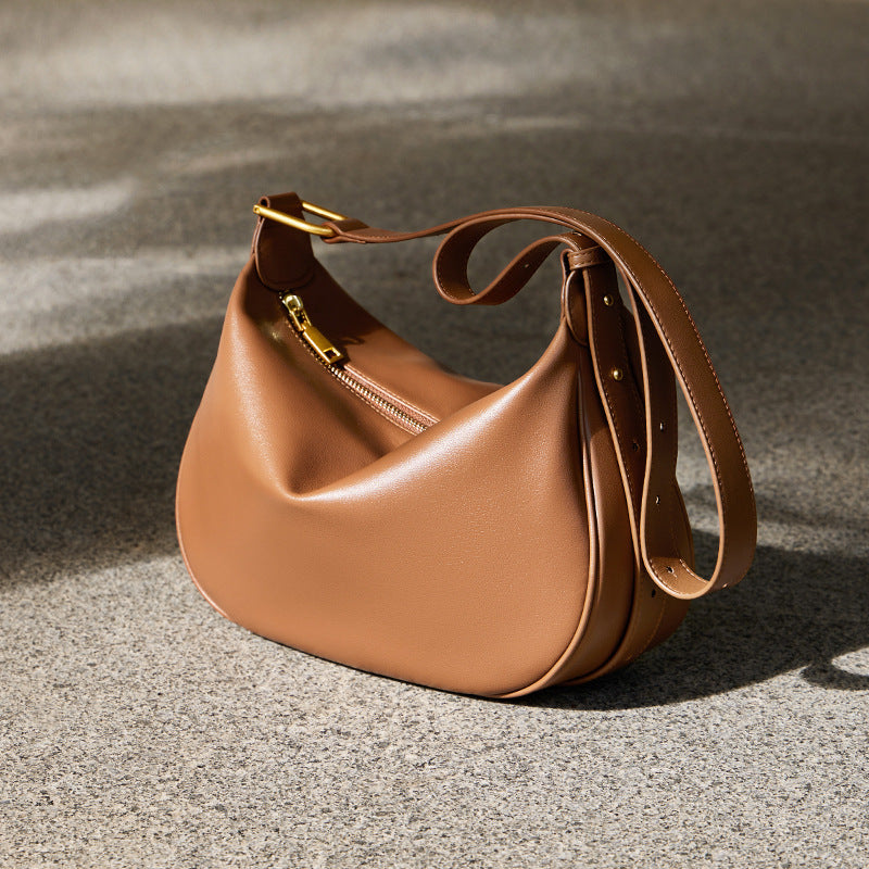 Women’s Zipper Crossbody Shoulder Baguette Bag In Soft Genuine Leather image 2