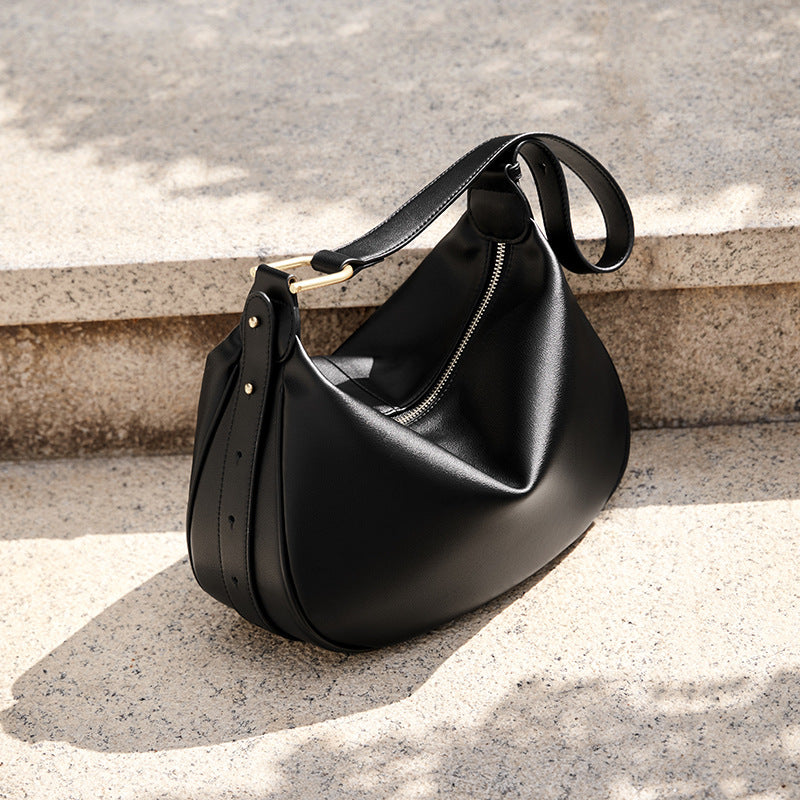 Women’s Zipper Crossbody Shoulder Baguette Bag In Soft Genuine Leather image 7