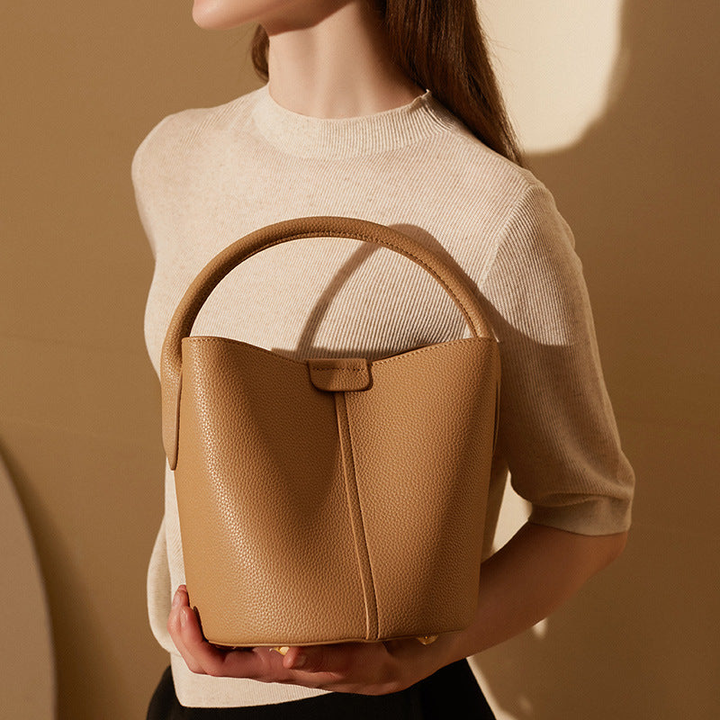 Women’s Minimalist Genuine Leather Magnetic Closure Crossbody Shoulder Bucket Bag image 2