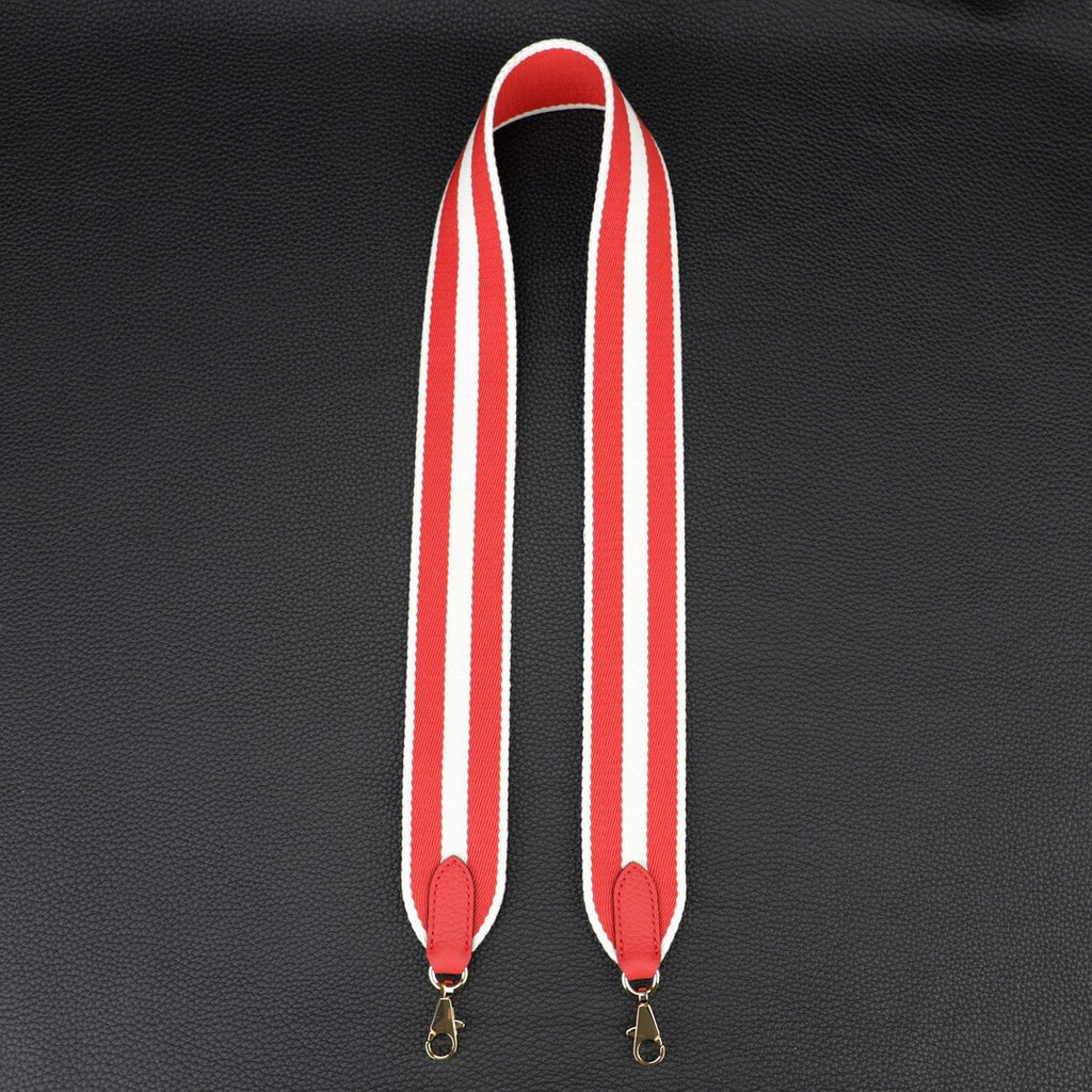 50mm Striped Canvas Shoulder Bag Strap: Togo Leather Accent