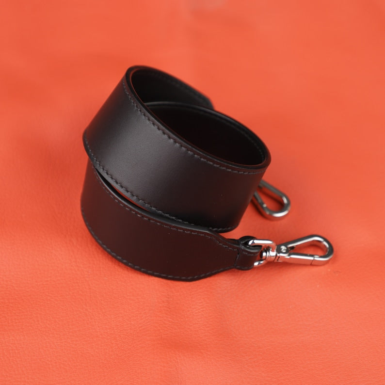 Hermès Style Black Swift Leather Bandoulière (40mm Wide): Compatible Crossbody/Shoulder Strap for Large Totes