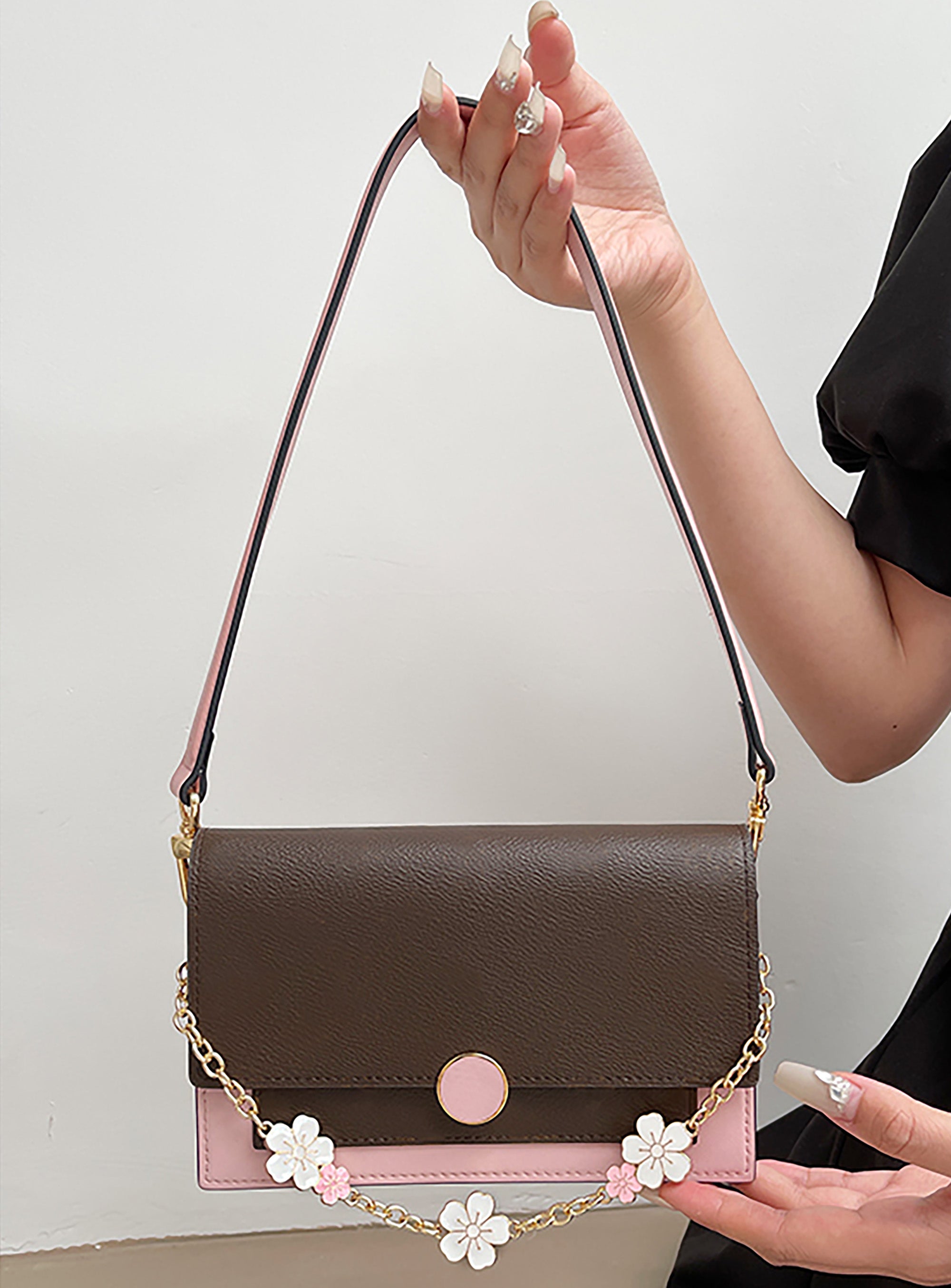 Small purse decorative chain, metal chain, pink cherry blossom bag accessories