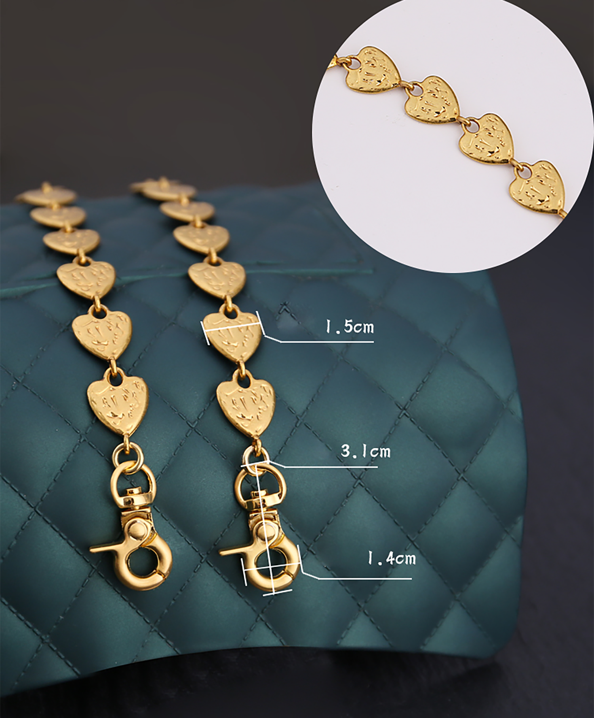 Vintage Bag Chain Accessories Crossbody Chain Strap,Heart-shaped Metal Replacement Chain.