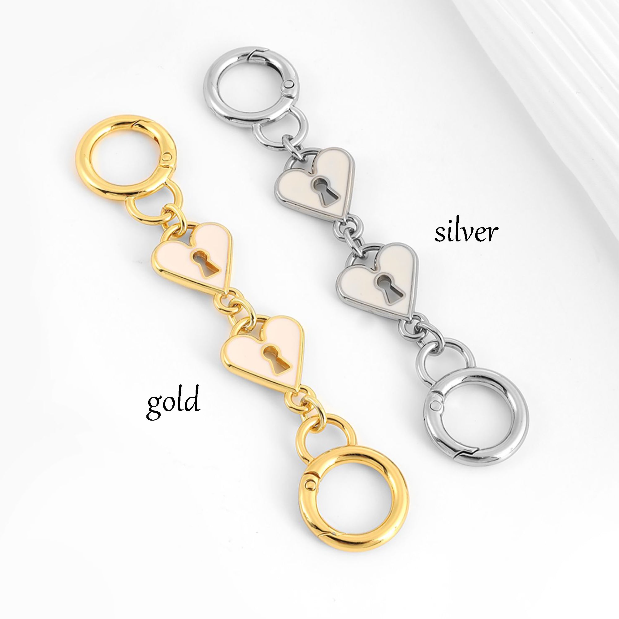 Shoulder strap extension chain for Nolita 19 crossbody, replacement bag strap extension chain with heart-shaped lock style metal accessories