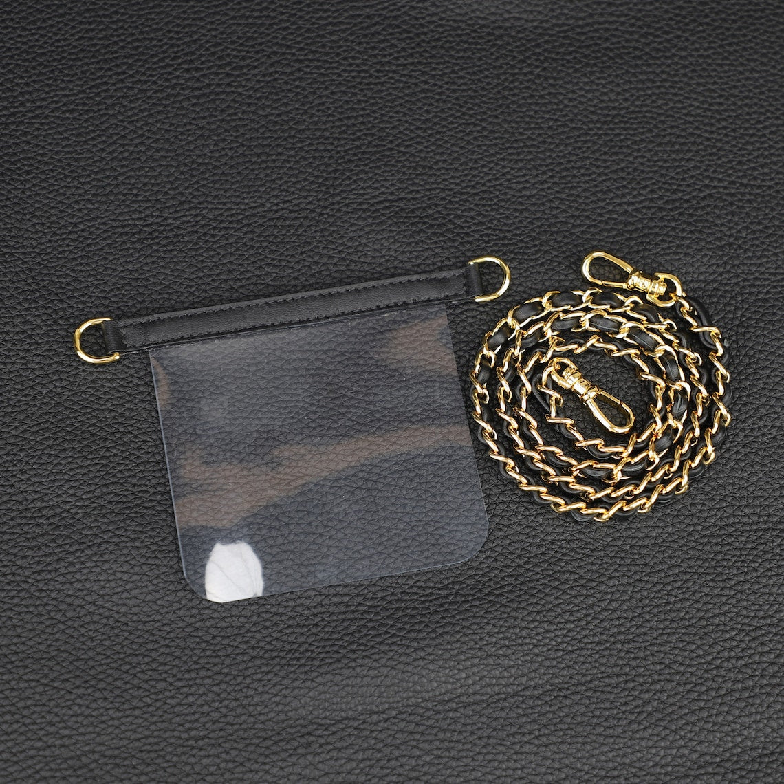 Leather Chain Wallet Strap: Transparent Silicone Insert