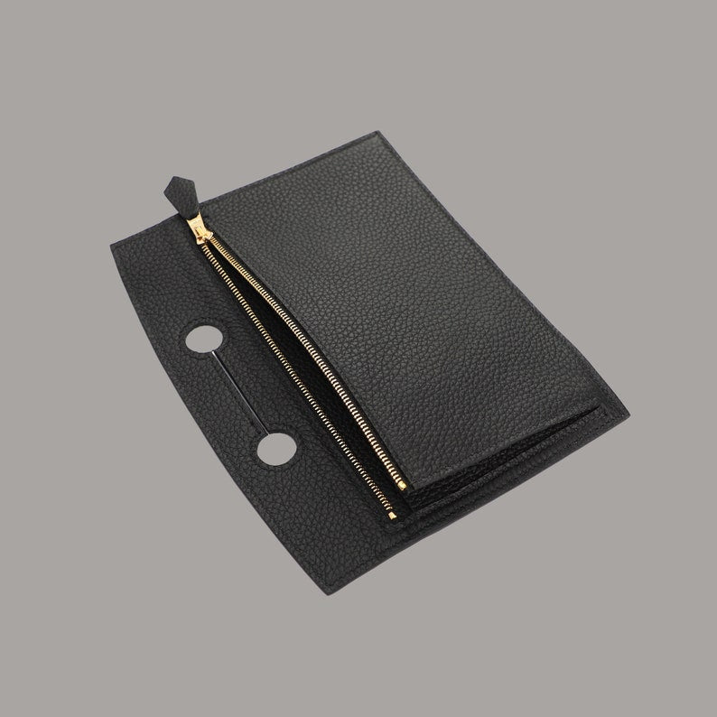 Black Togo Leather Backpocket Pouch with Gold Hardware for Birkin Bag