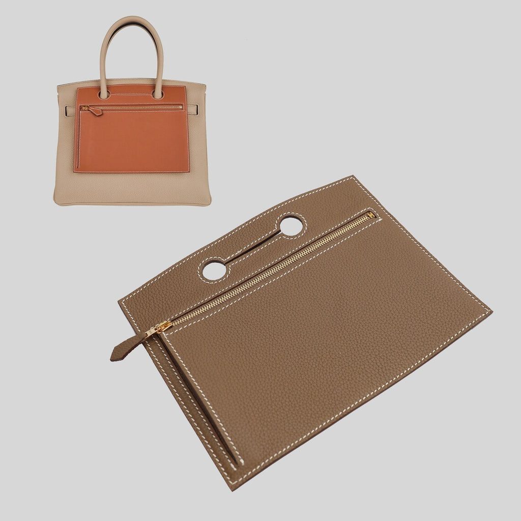 Black Togo Leather Backpocket Pouch with Gold Hardware for Birkin Bag