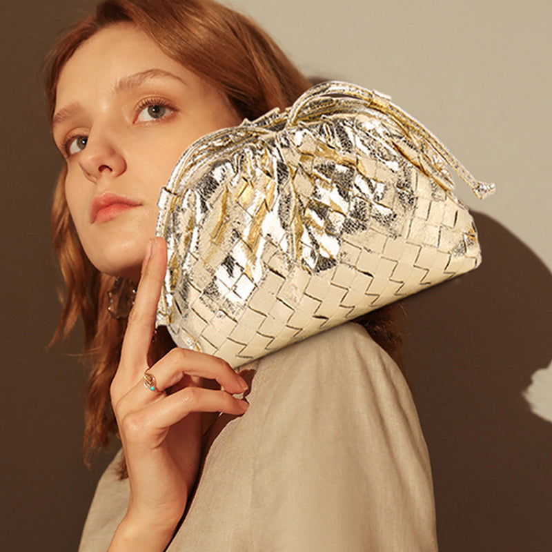 Women’s Mini Woven Evening Clutch Bags in Metallic Vegan Leather image 10