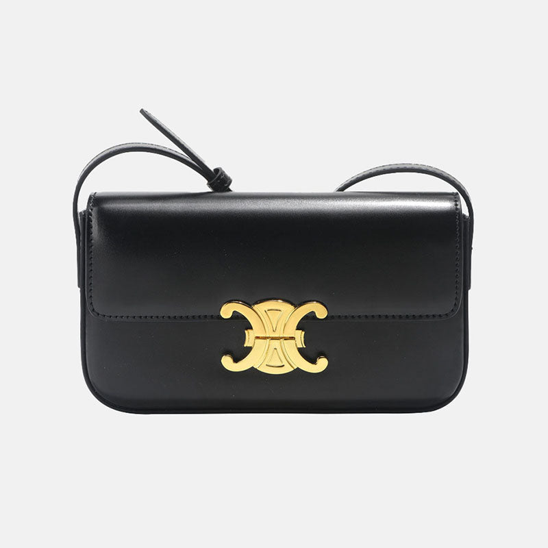 Women’s Genuine Leather Lock Clasp Crossbody Baguette Bag image