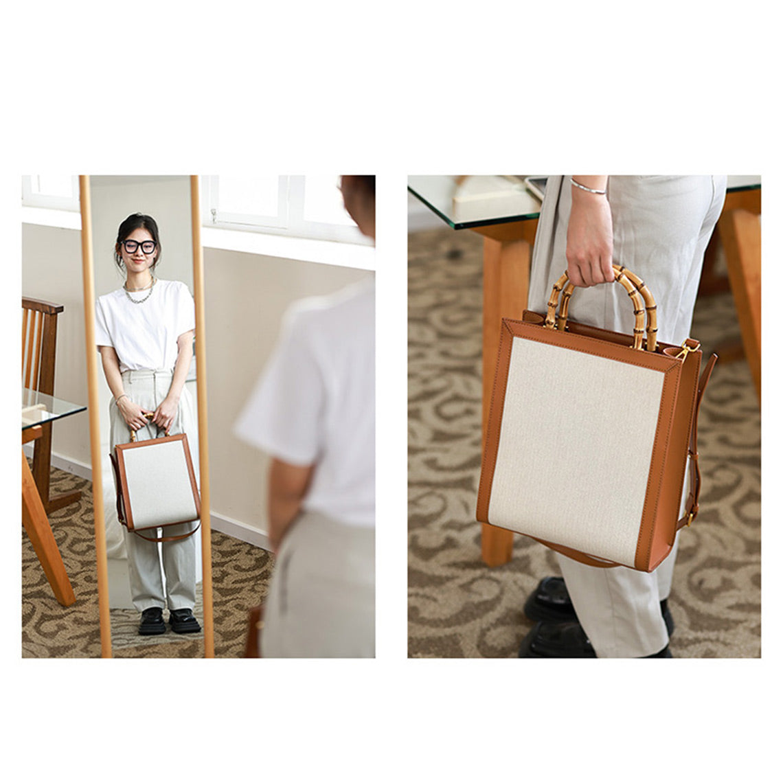 Women's Leather Handbag with Bamboo Handle - Wirkin™