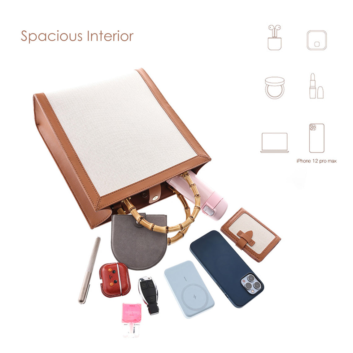 Large Bamboo Handle Bag's Interior | DIY Tote Bag in Brown Leather - Wirkin™