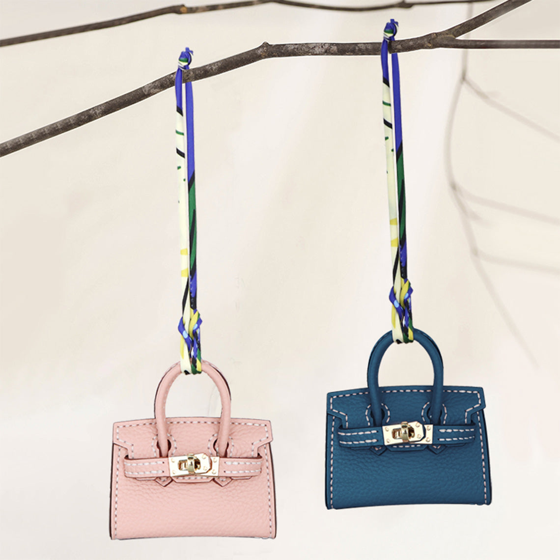 Designer Bag Charms in Pink & Blue | Luxury Leather Bag Charm Bag Accessories Handbag Pendant - Wirkin®