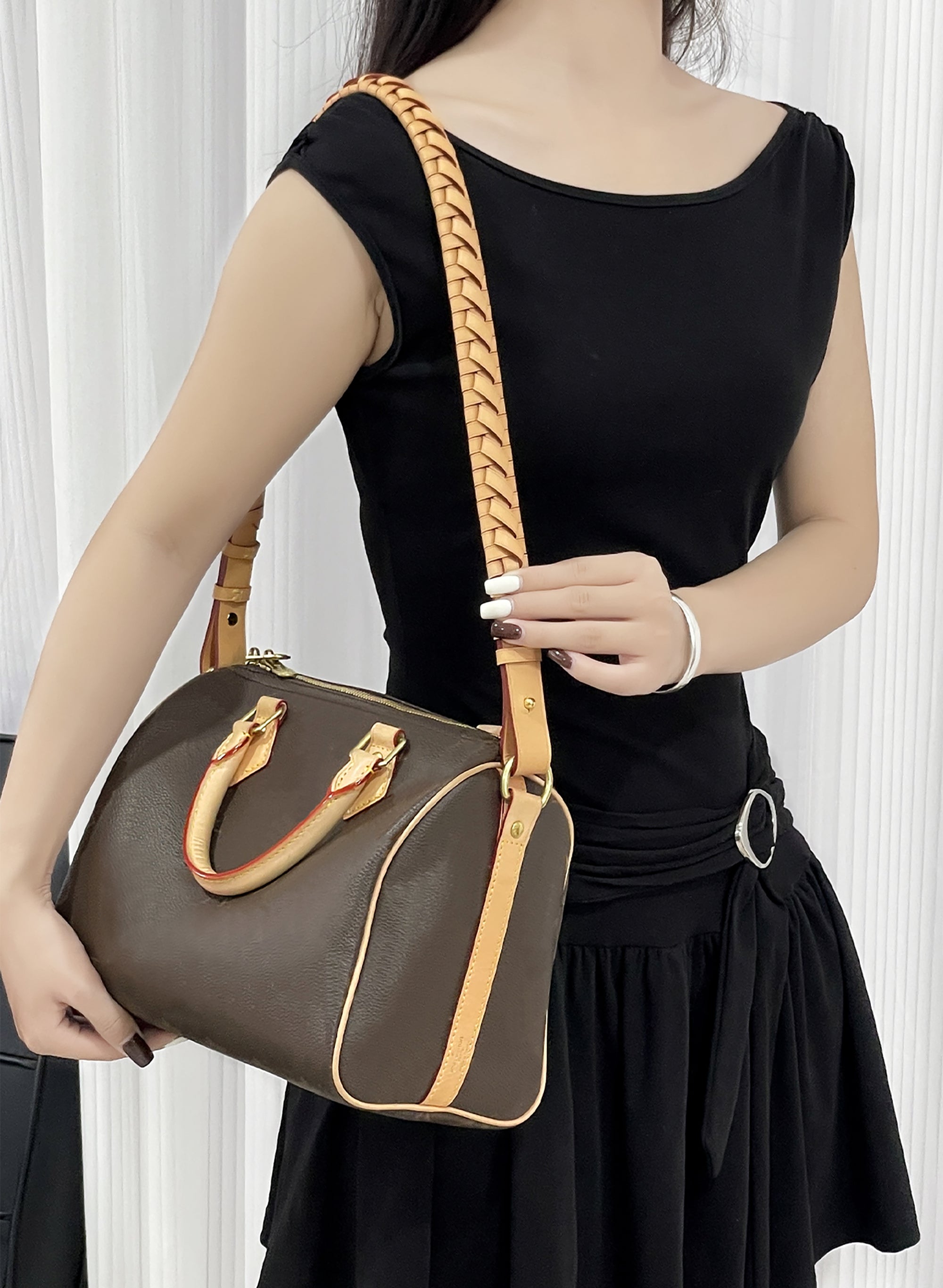 2.3cm Handmade Bag Shoulder Strap, Suitable for Speedy 30 Leather Strap, Bag Makeover Cowhide Woven Shoulder Strap Accessory