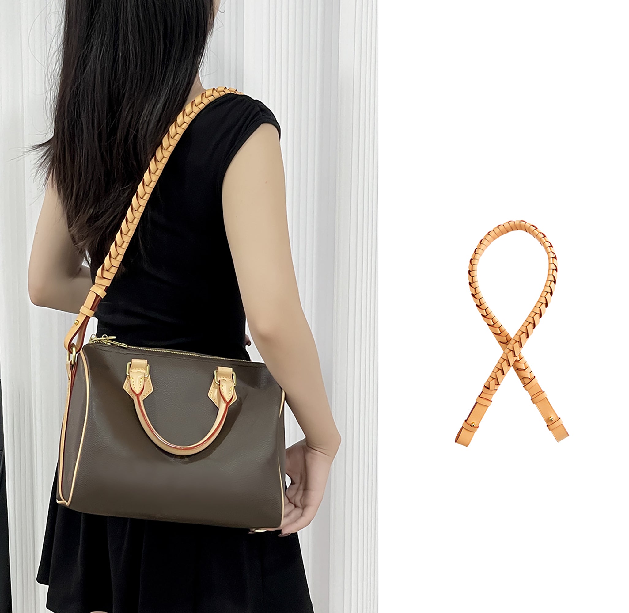 2.3cm Handmade Bag Shoulder Strap, Suitable for Speedy 30 Leather Strap, Bag Makeover Cowhide Woven Shoulder Strap Accessory