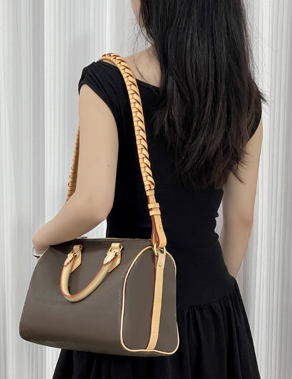 2.3cm Handmade Bag Shoulder Strap, Suitable for Speedy 30 Leather Strap, Bag Makeover Cowhide Woven Shoulder Strap Accessory