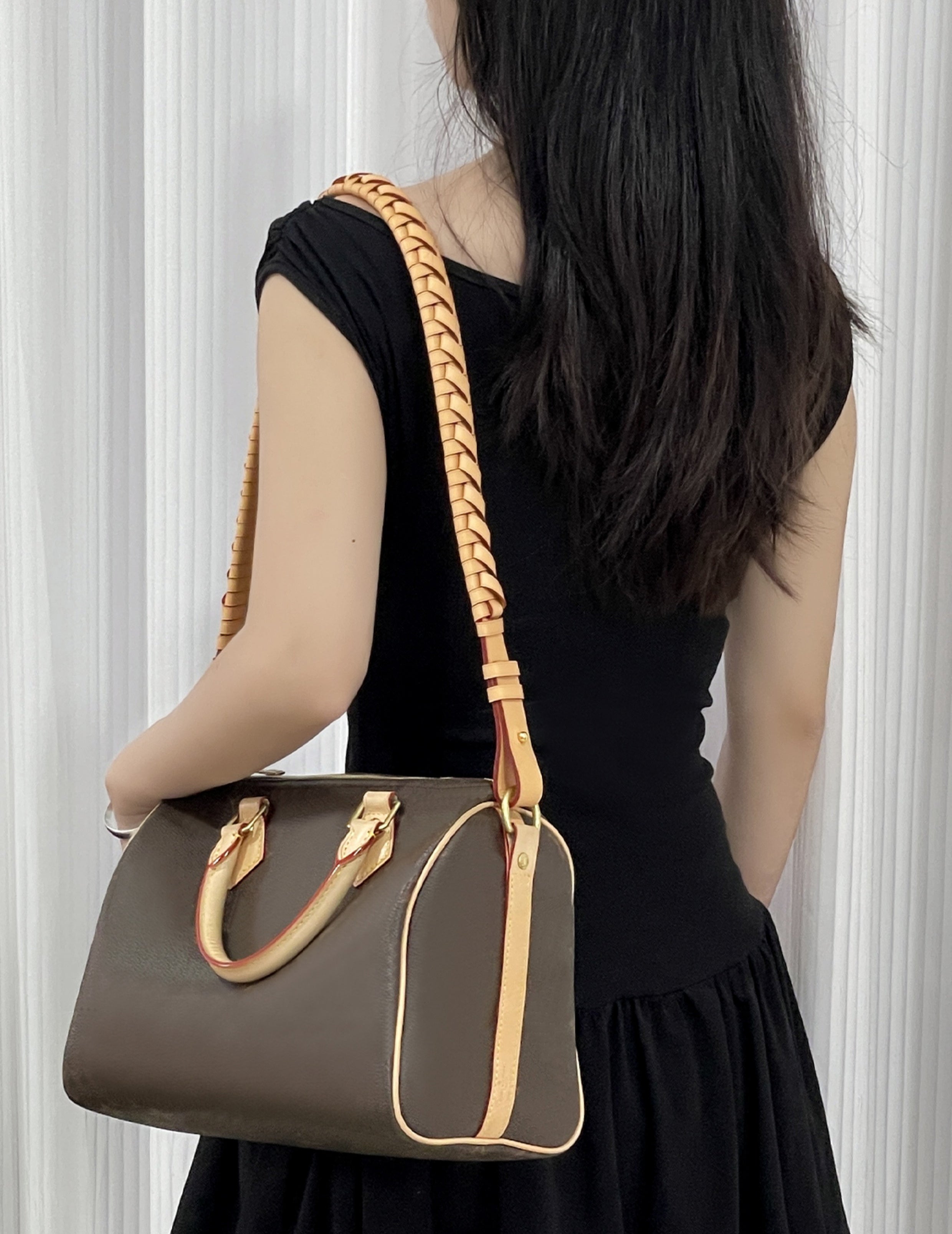 2.3cm Handmade Bag Shoulder Strap, Suitable for Speedy 30 Leather Strap, Bag Makeover Cowhide Woven Shoulder Strap Accessory