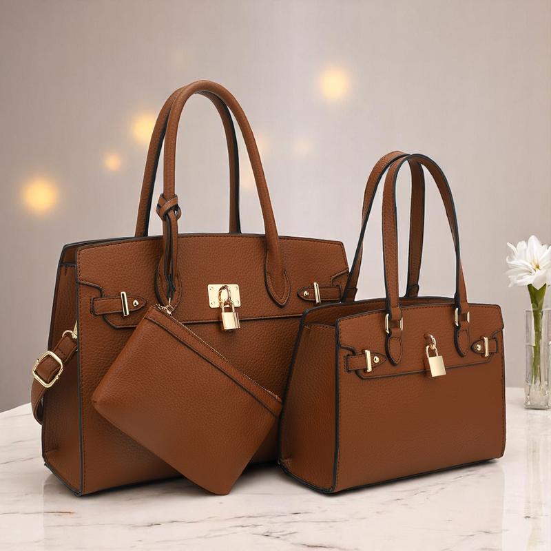 3-Piece Vegan Leather Handbag Set, Fashion Tote Bag with Crossbody Bag and Extra Pouch, Women's Musthave Bag for Fall, Winter and Holiday