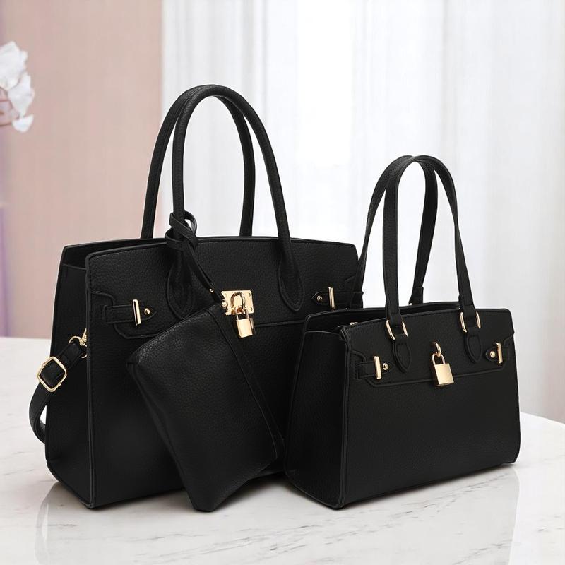 3-Piece Vegan Leather Handbag Set, Fashion Tote Bag with Crossbody Bag and Extra Pouch, Women's Musthave Bag for Fall, Winter and Holiday