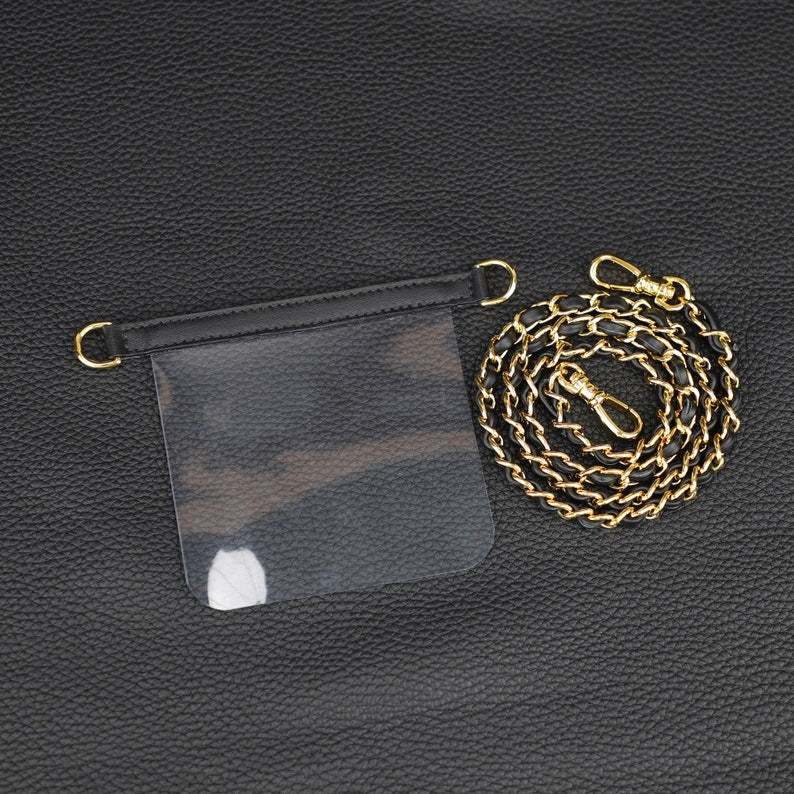 Leather Chain Wallet Strap: Transparent Silicone Insert