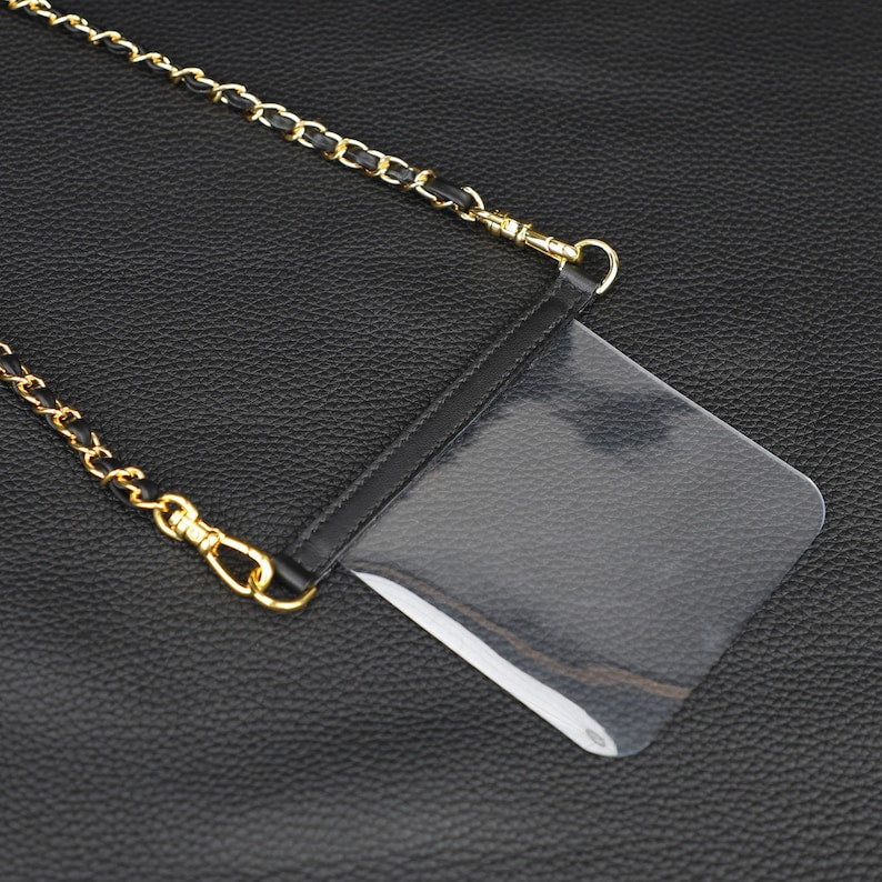 Leather Chain Wallet Strap: Transparent Silicone Insert