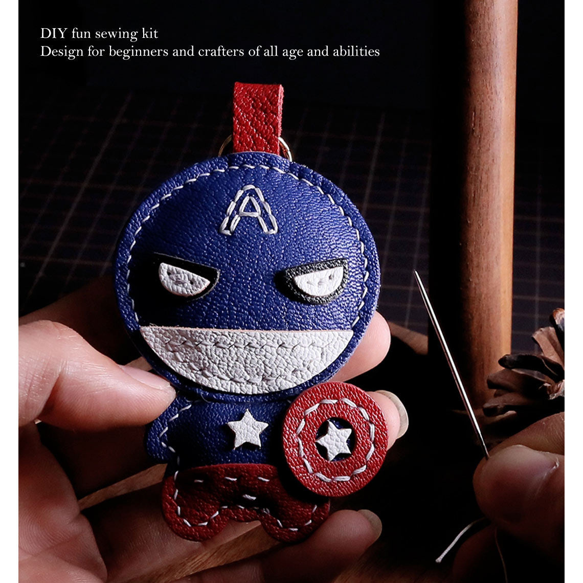 Leather Captain America DIY Keychain Sewing Kit | Keyring Making Kits - Wirkin™