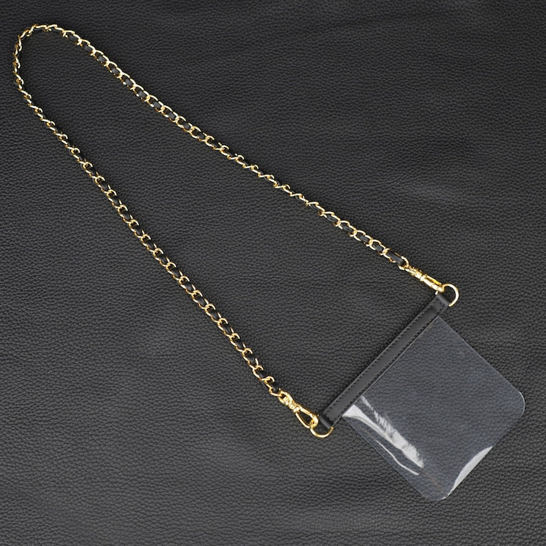 Leather Chain Wallet Strap: Transparent Silicone Insert
