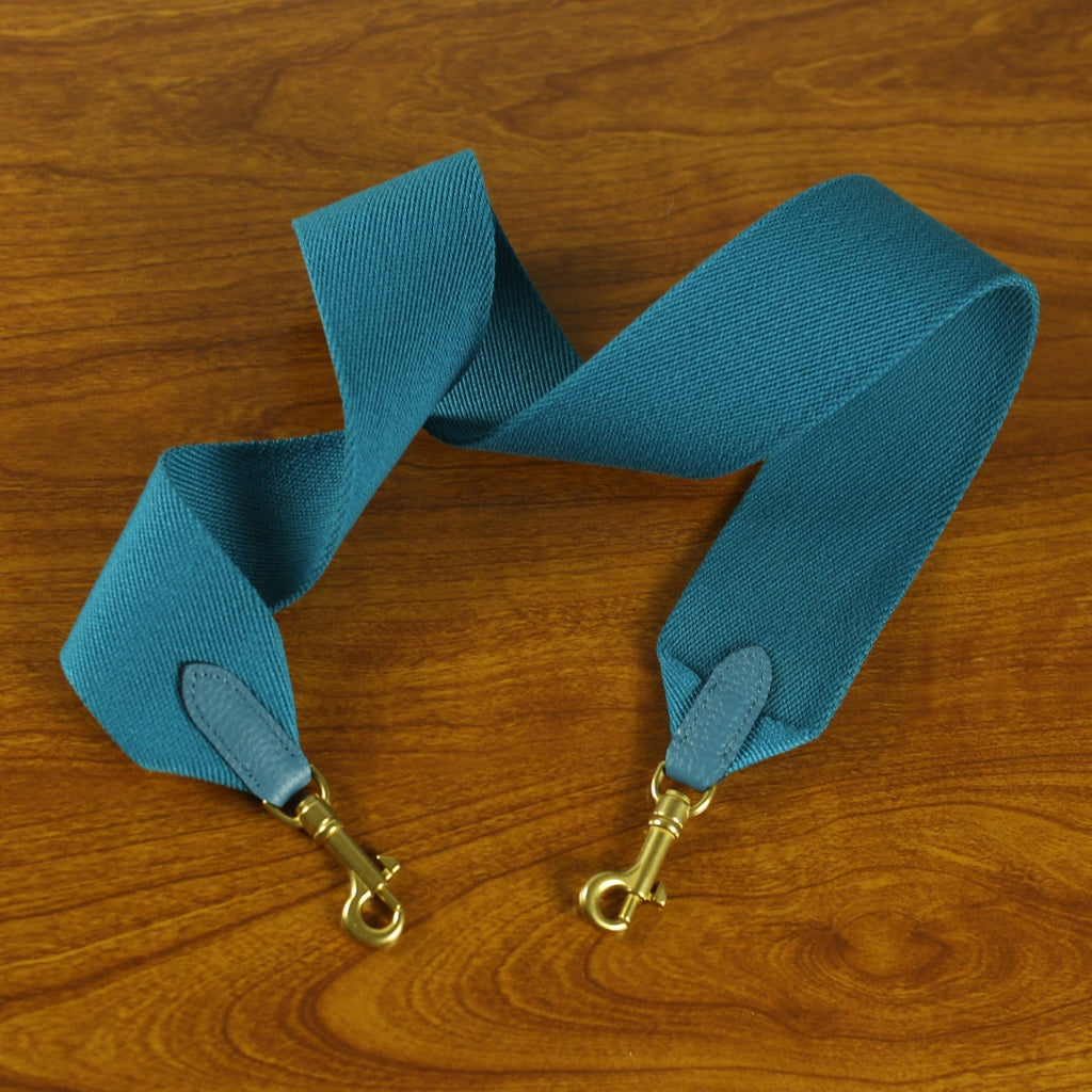 Black Calfskin Leather Bag Strap: 2.4inch Wide Canvas