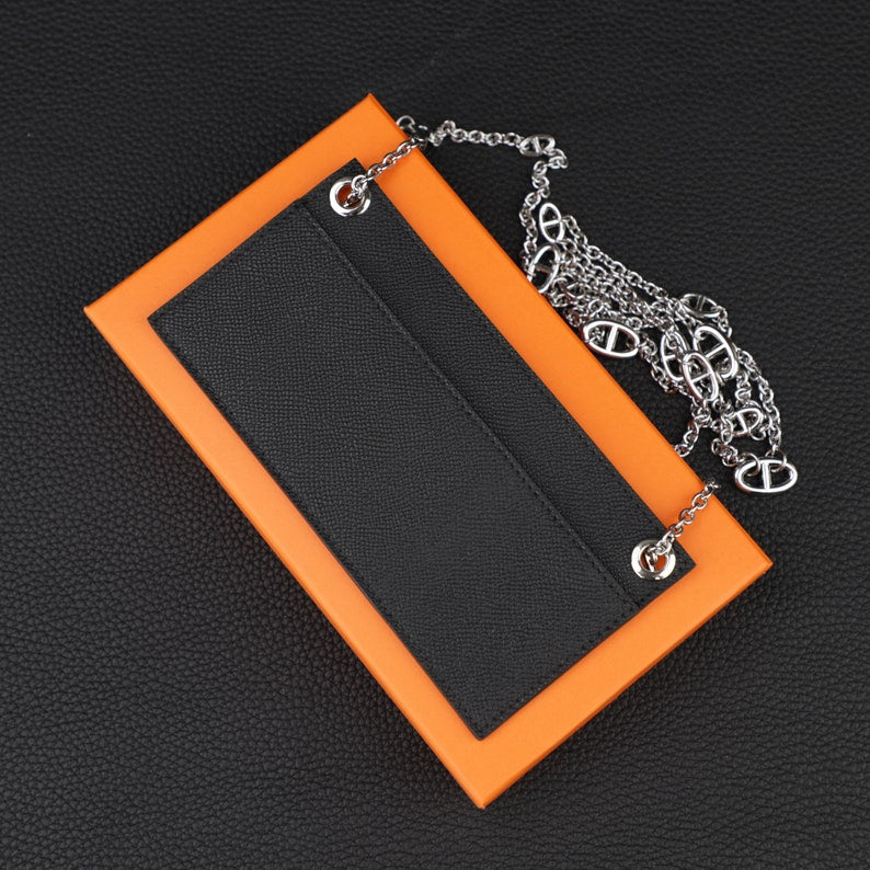 Epsom Leather Wallet Insert with Chain Strap