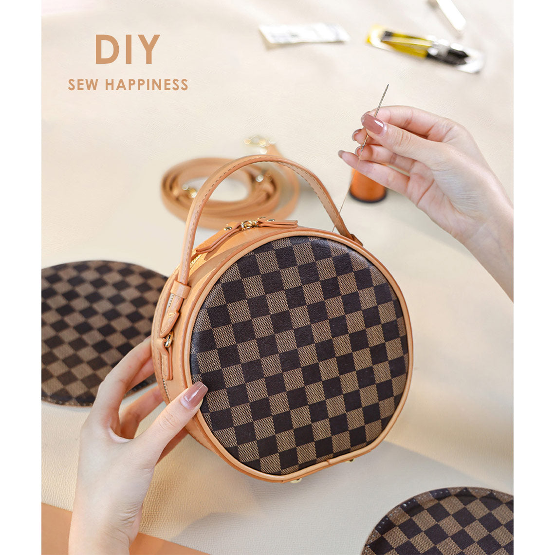 Wirkin® Top Grain Leather Checker Mini Round Bag DIY Kit